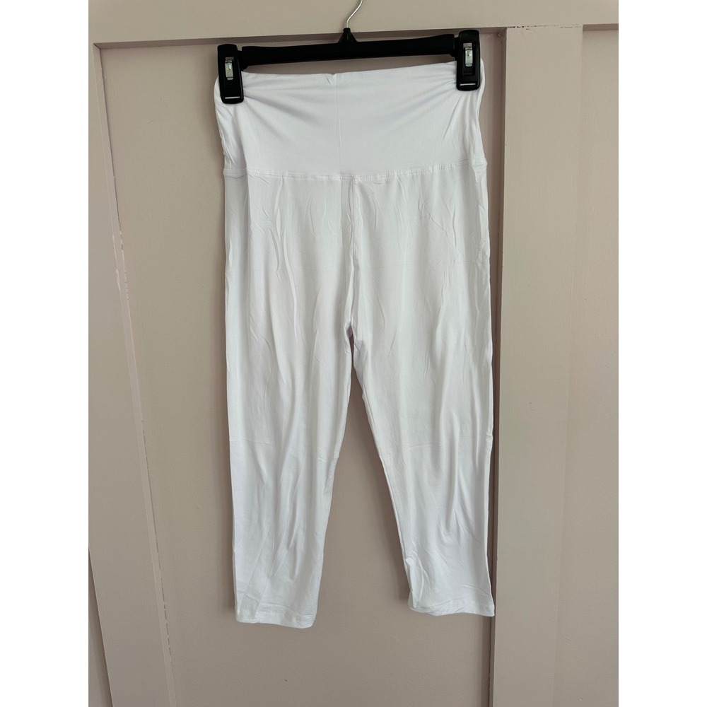White High Waisted Capri Leggings Cropped Stretch Yoga Pants Small Medium